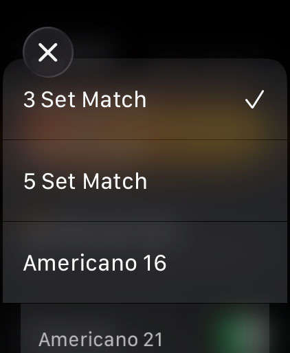 Match format selection on Apple Watch